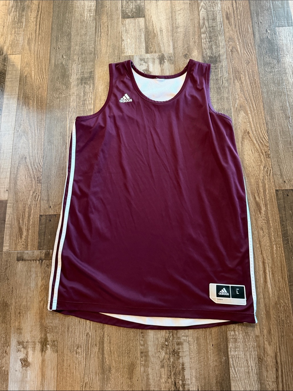 Adidas Sz lg Maroon athletic dress with White Stripes